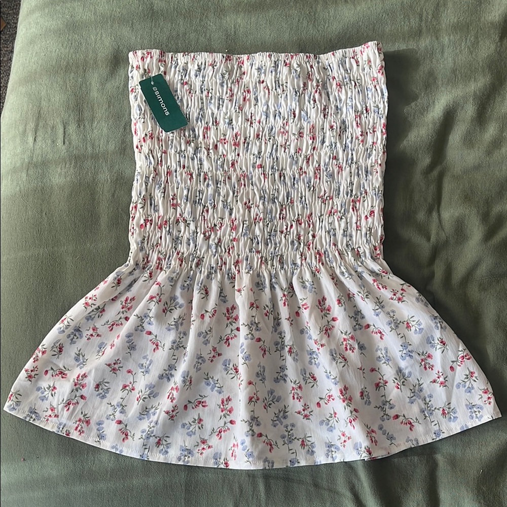 Simons Floral A-Line Skirt - White and Pink